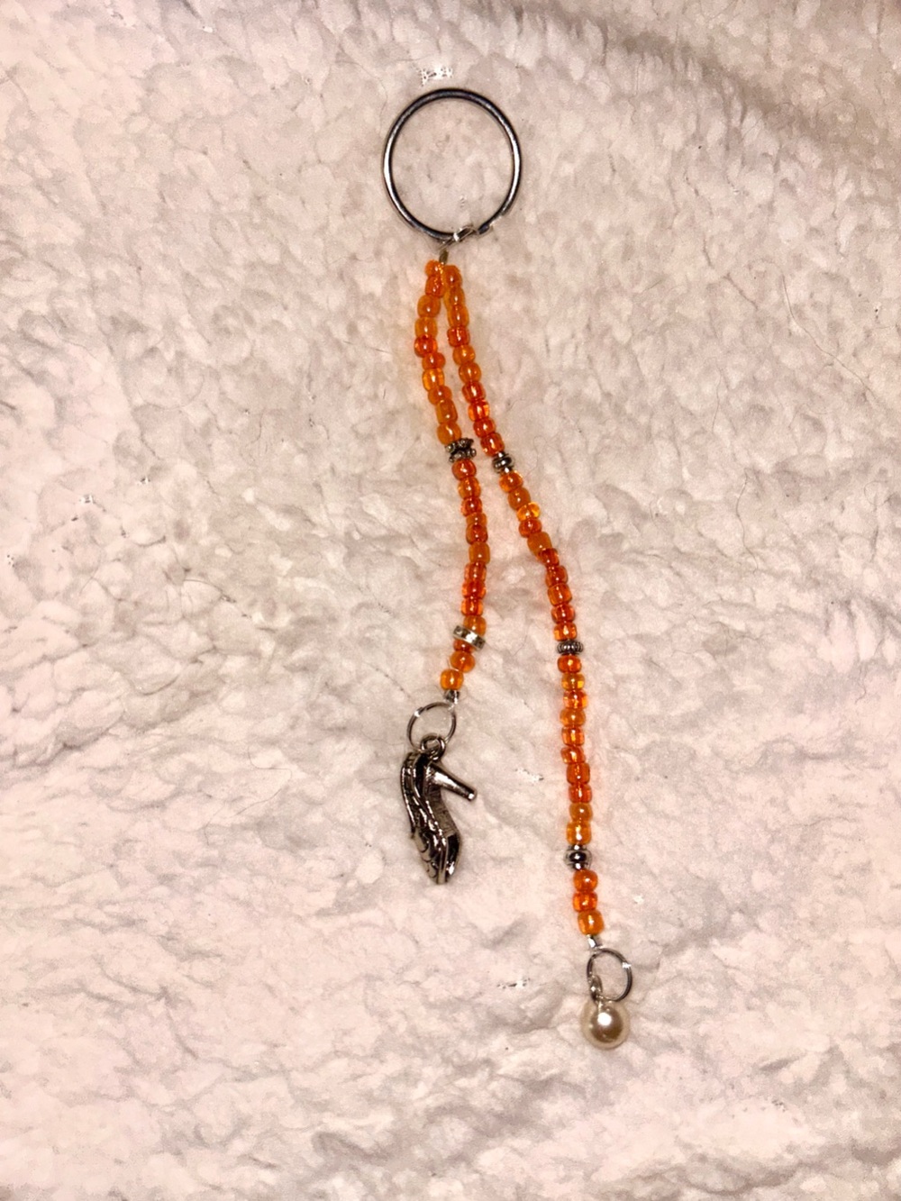 Handmade Orange Beaded Keychain Charm with Pearl Accent
